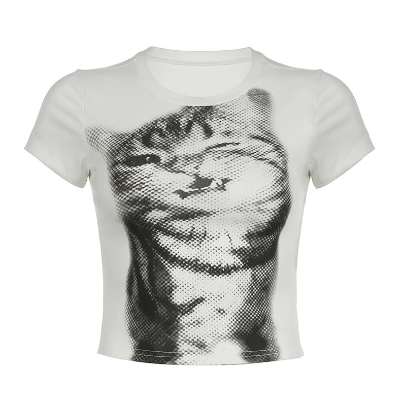 Women's Street Style Cat Printing Short-sleeved T-shirt