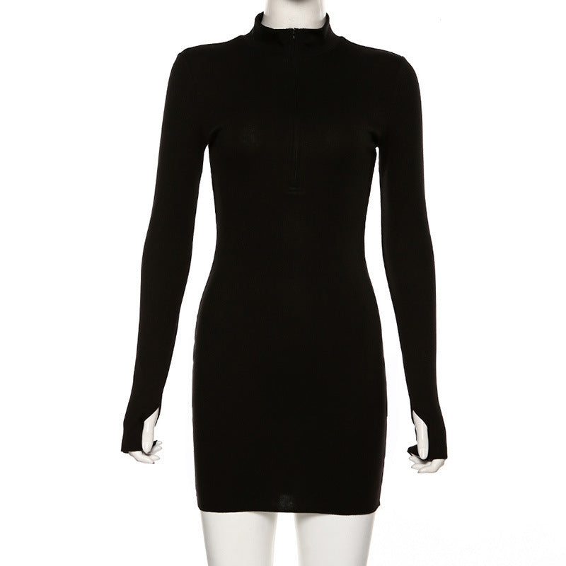 Long sleeve Zippered Mini Dress