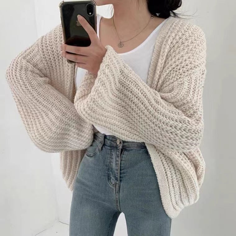 Solid Color Knitted Cardigan Sweater