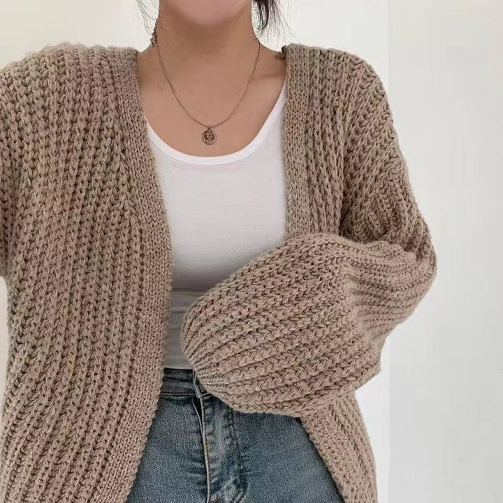 Solid Color Knitted Cardigan Sweater