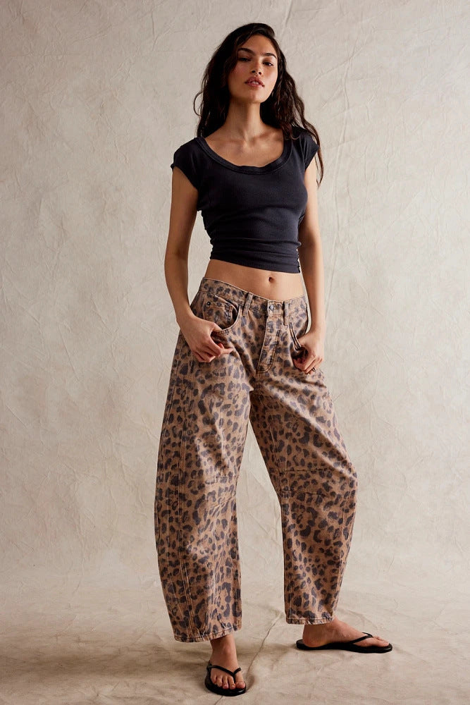 Women Casual Baggy Mid Waist Denim Jeans