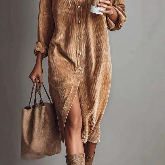 Long Sleeve Lapel Shirt Loose Long Dress