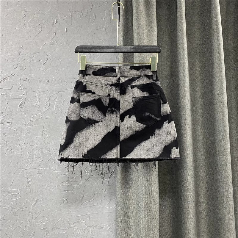 High Waist Slim Pattern Denim Skirt