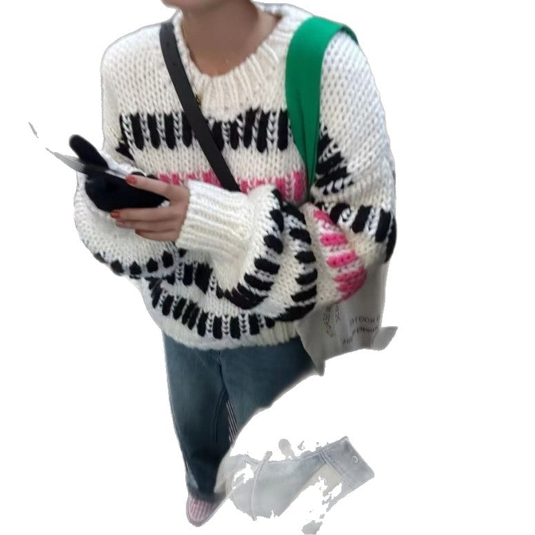 Striped Crew Neck Casual Knitwear For Women