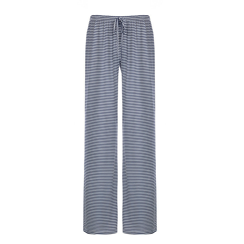Women's Striped Print Y2K Fashion Casual Lace Up Home Straight Wide-leg Pants