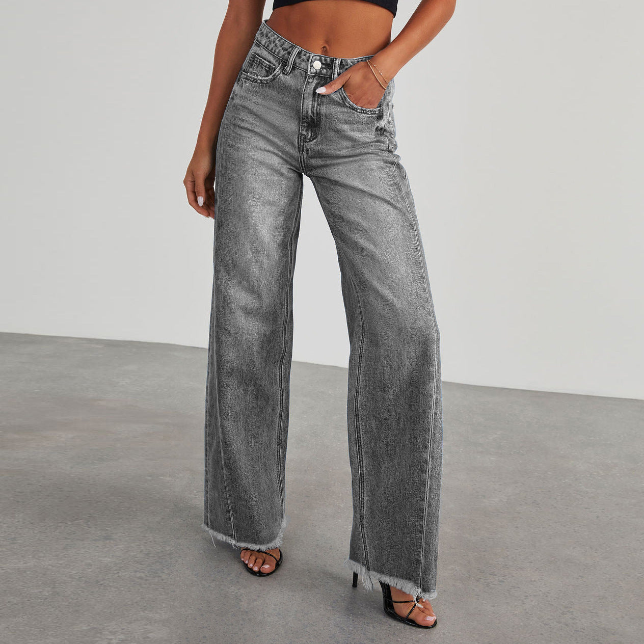 Womens Slim Fit Wide-leg Jeans