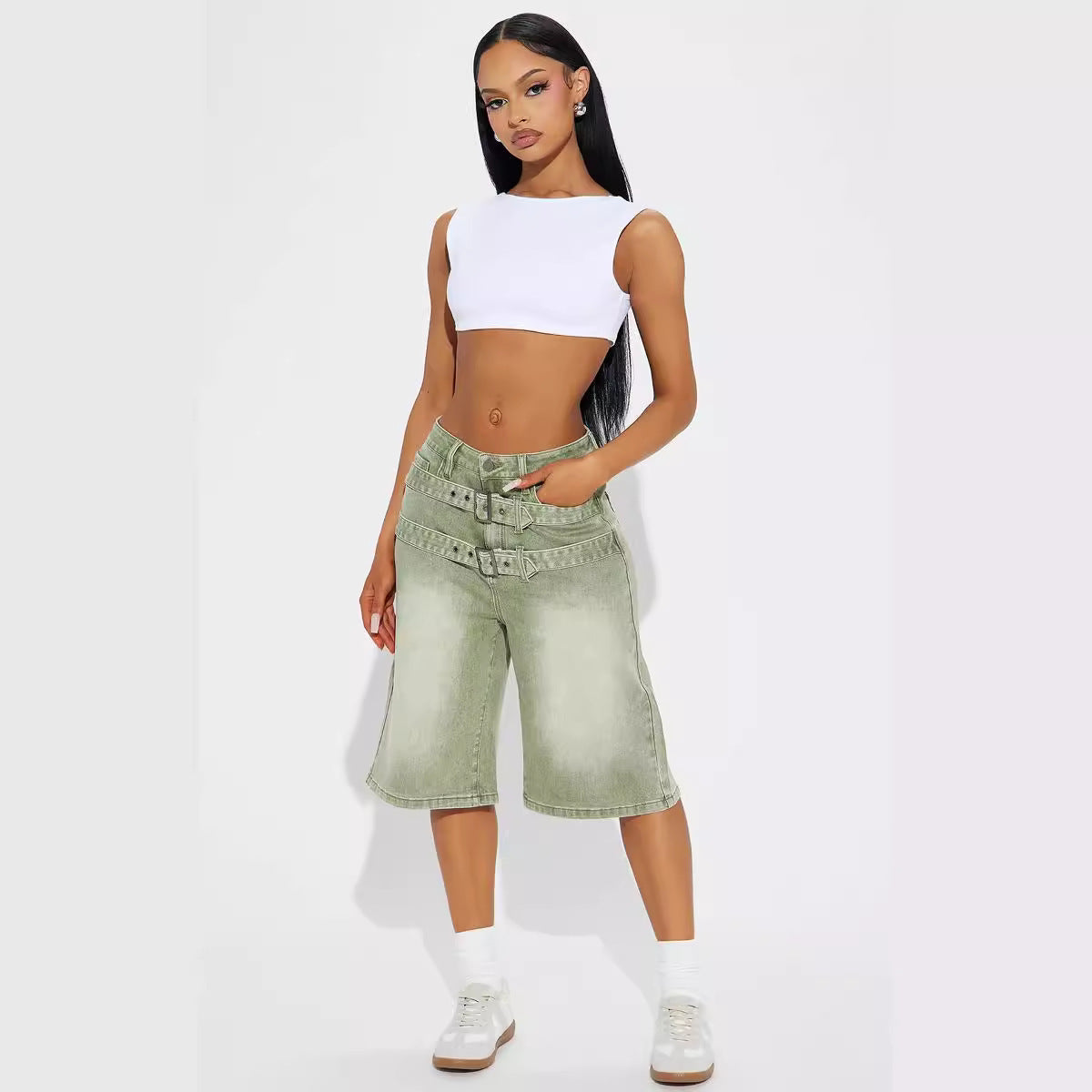 Buckle Washed Cropped Pants