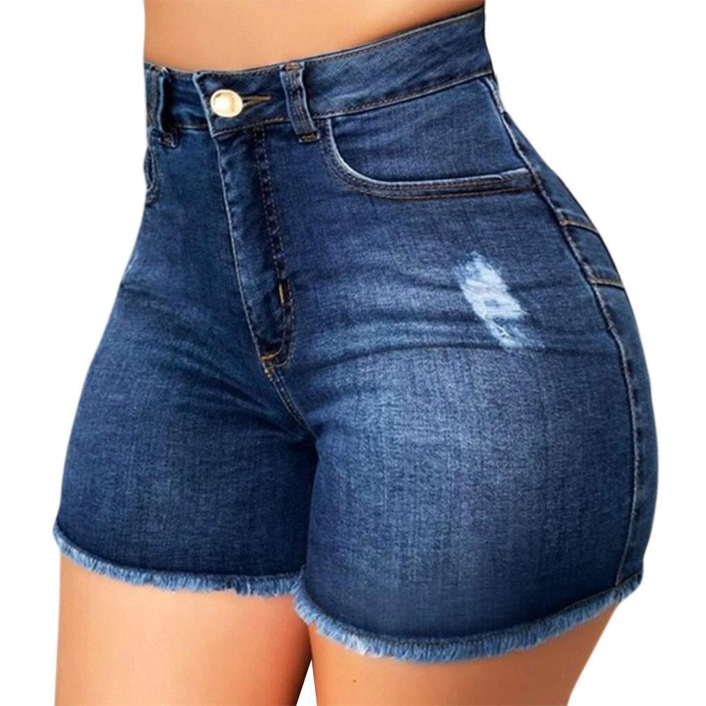 Stretch Slim Fit Ripped Denim Shorts For Women