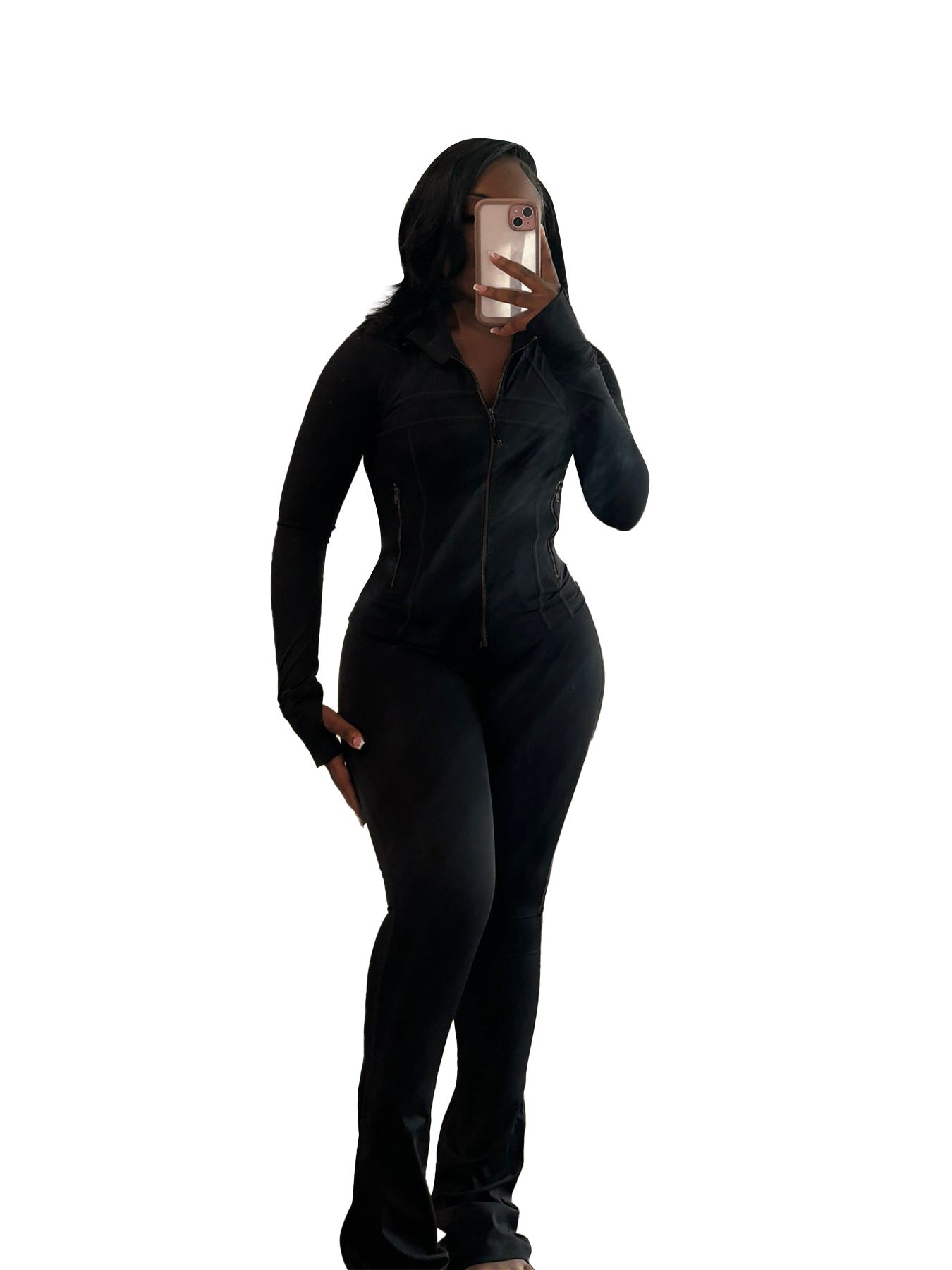 Women's Tight Long Sleeve Slightly Flared Two-piece Suit