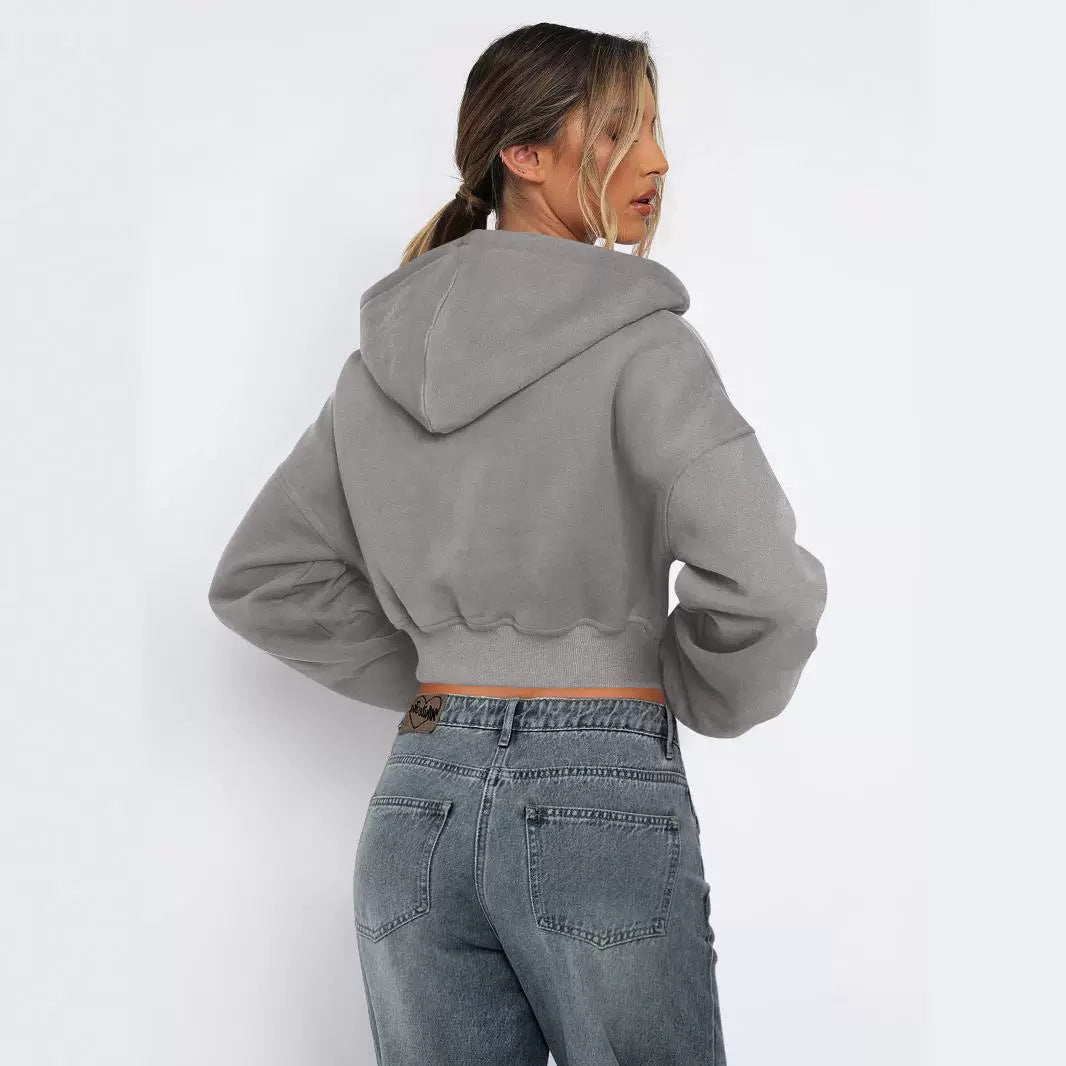 Long Sleeve Fleece Zipper Cardigan Hoodie Casual Jacket