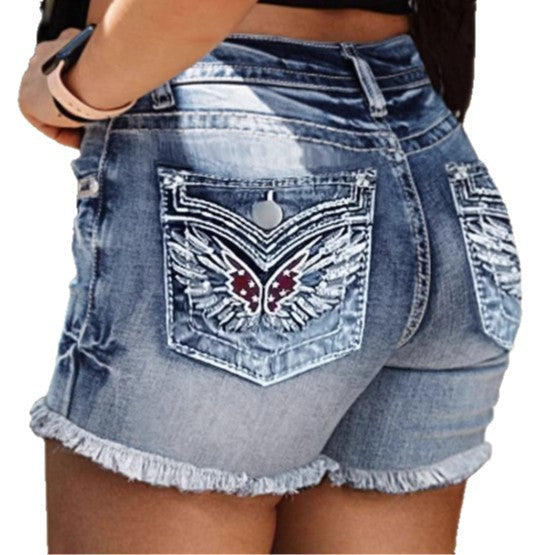 Women's Denim Shorts Embroidery Design