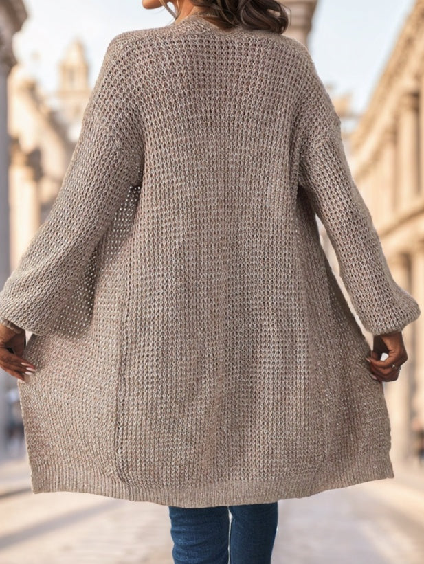 Solid Drop Shoulder Cardigan Long Sleeve Tops