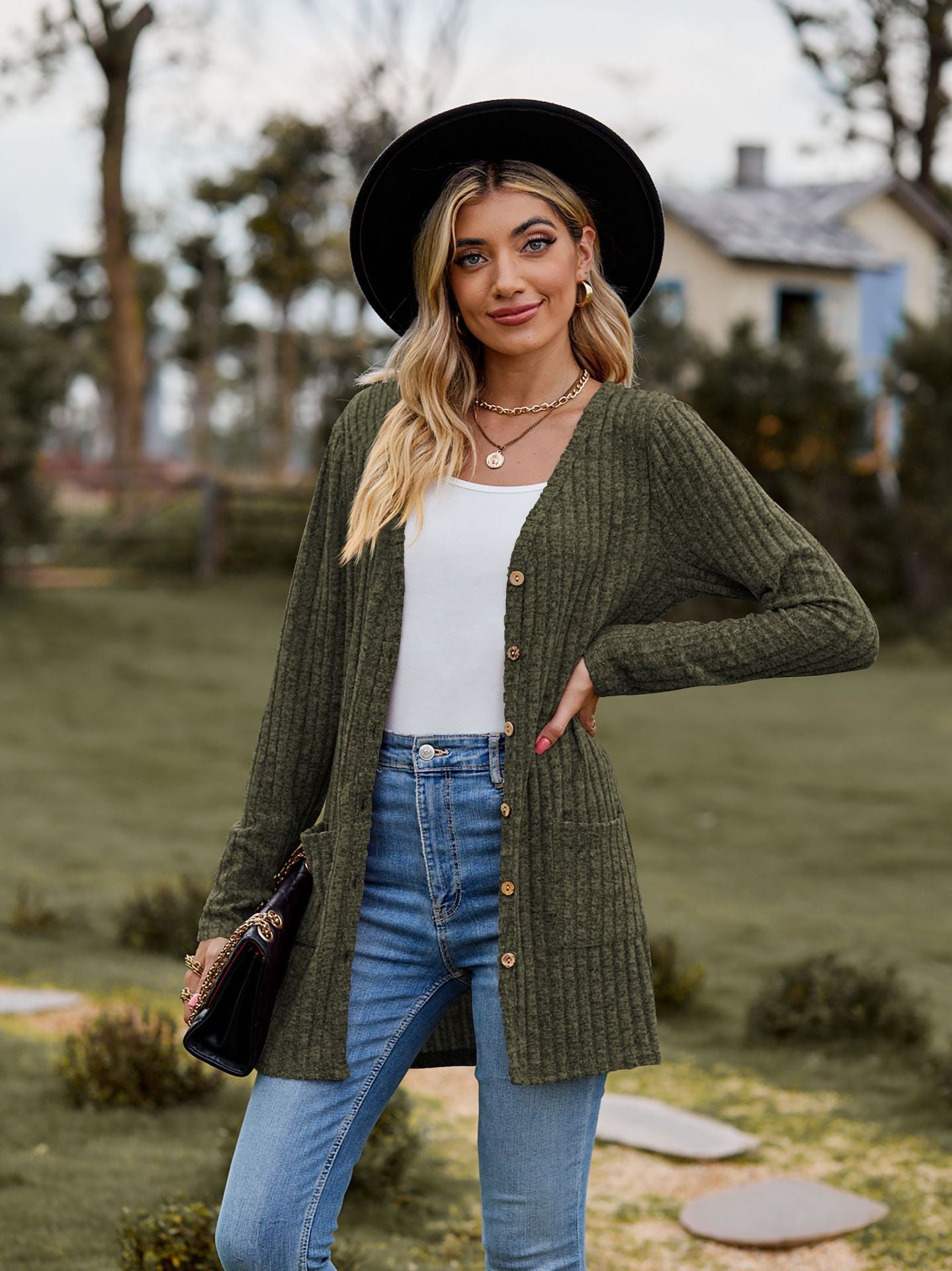 Women's Brushed Sunken Stripe Solid Color Long Sleeve Women's Overcoat