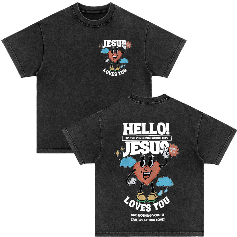 Retro Christ print Short-sleeved Shirt