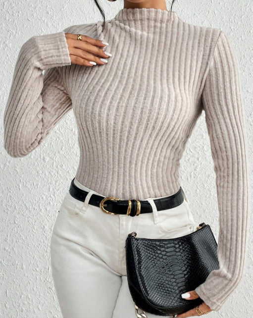 Women's Ribbed Knitted Slim Casual Top