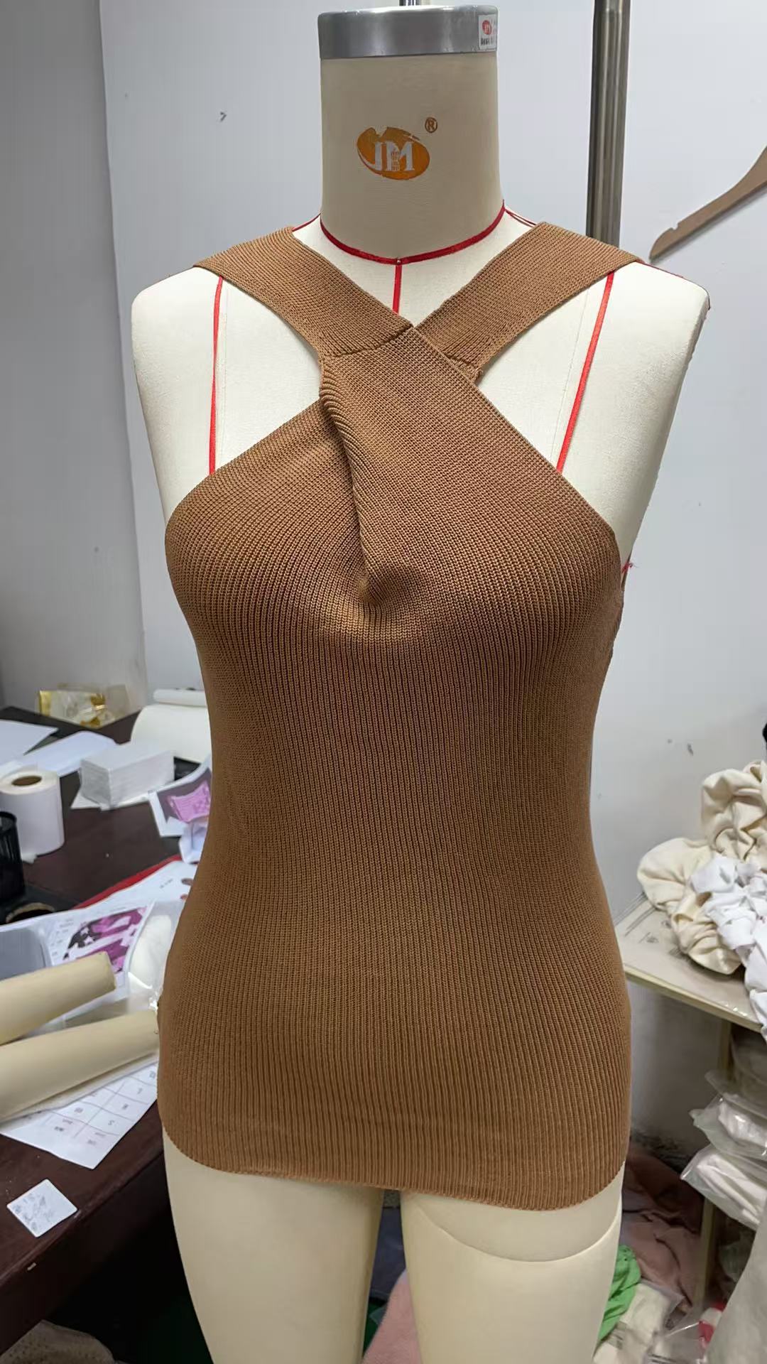 Elegant Cross-halterneck Spaghetti Straps Sleeveless Knitted Vest Top