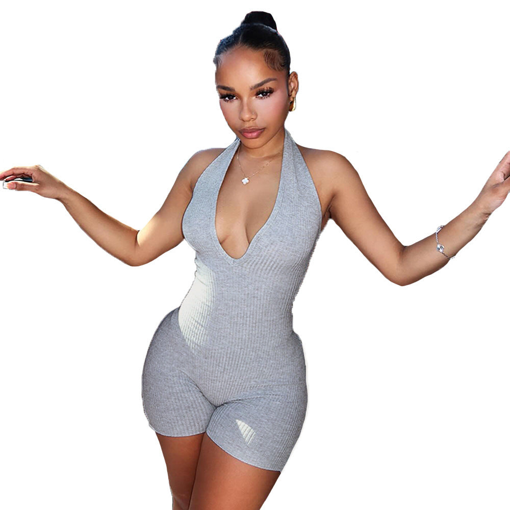 Women's Halter Backless Lace-up Jumpsuit