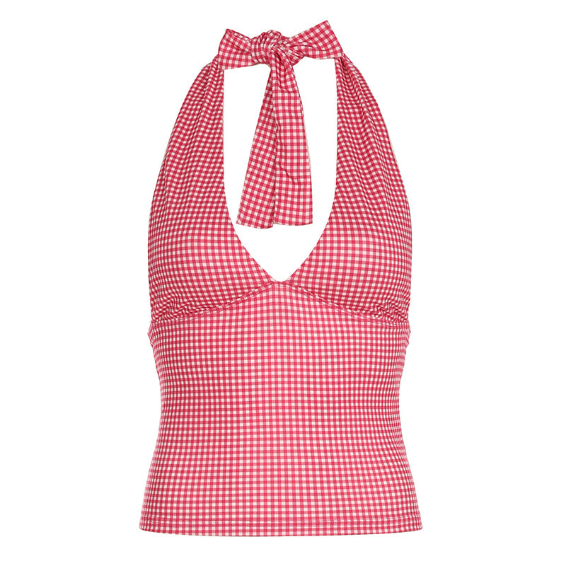 Printed Halter Strap Vest Girl Deep V-neck Strap Top