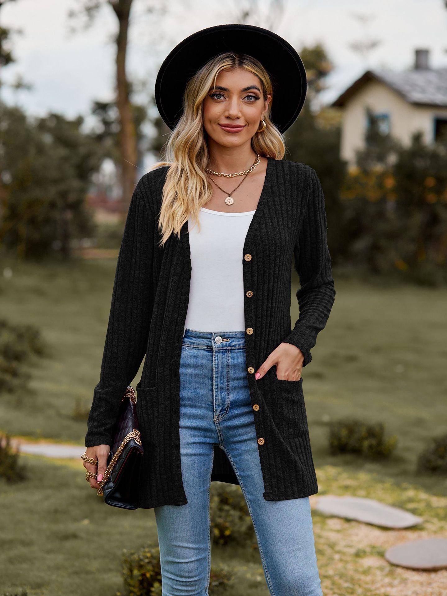 Women's Brushed Sunken Stripe Solid Color Long Sleeve Women's Overcoat