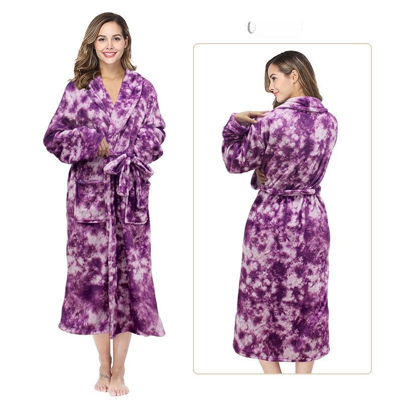 Flannel Couple Lapel Solid Print Nightgown