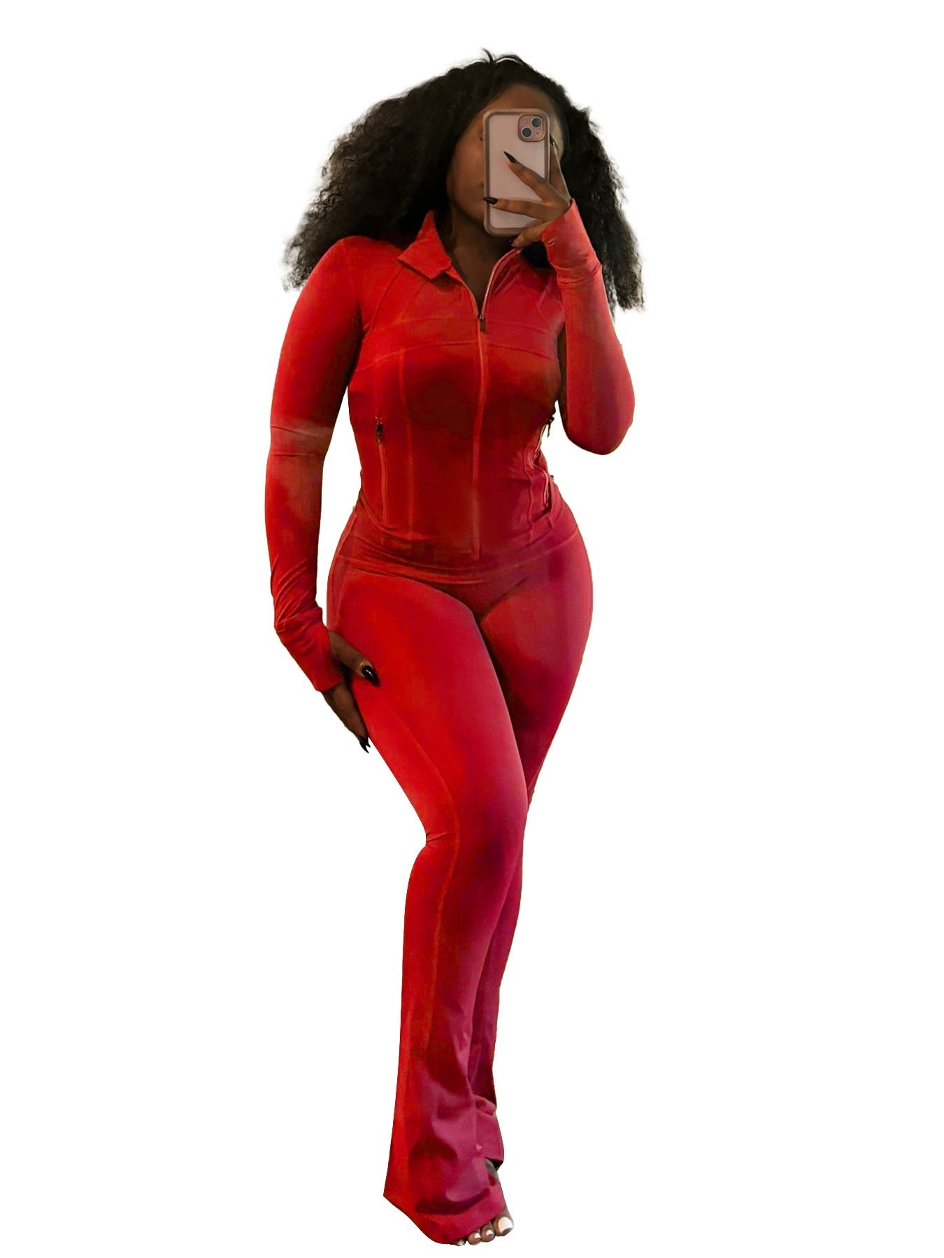 Women's Tight Long Sleeve Slightly Flared Two-piece Suit