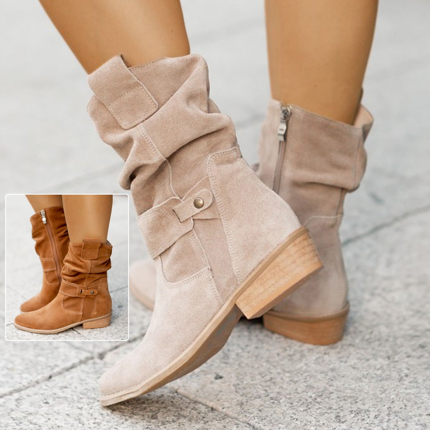 Women's Pointed Toe Suede Zipper Fashion Boots