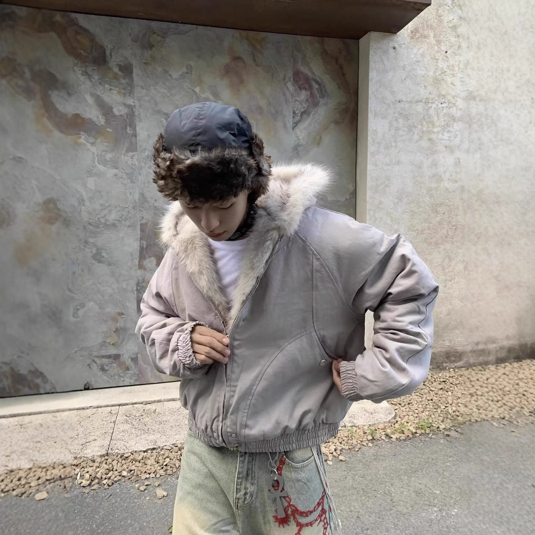 Short Warm Thick Fur Collar Coat