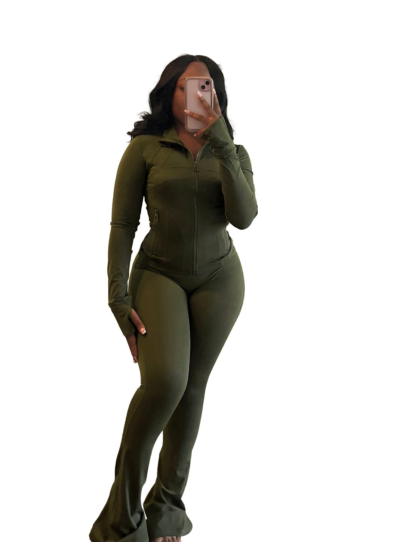 Women's Tight Long Sleeve Slightly Flared Two-piece Suit