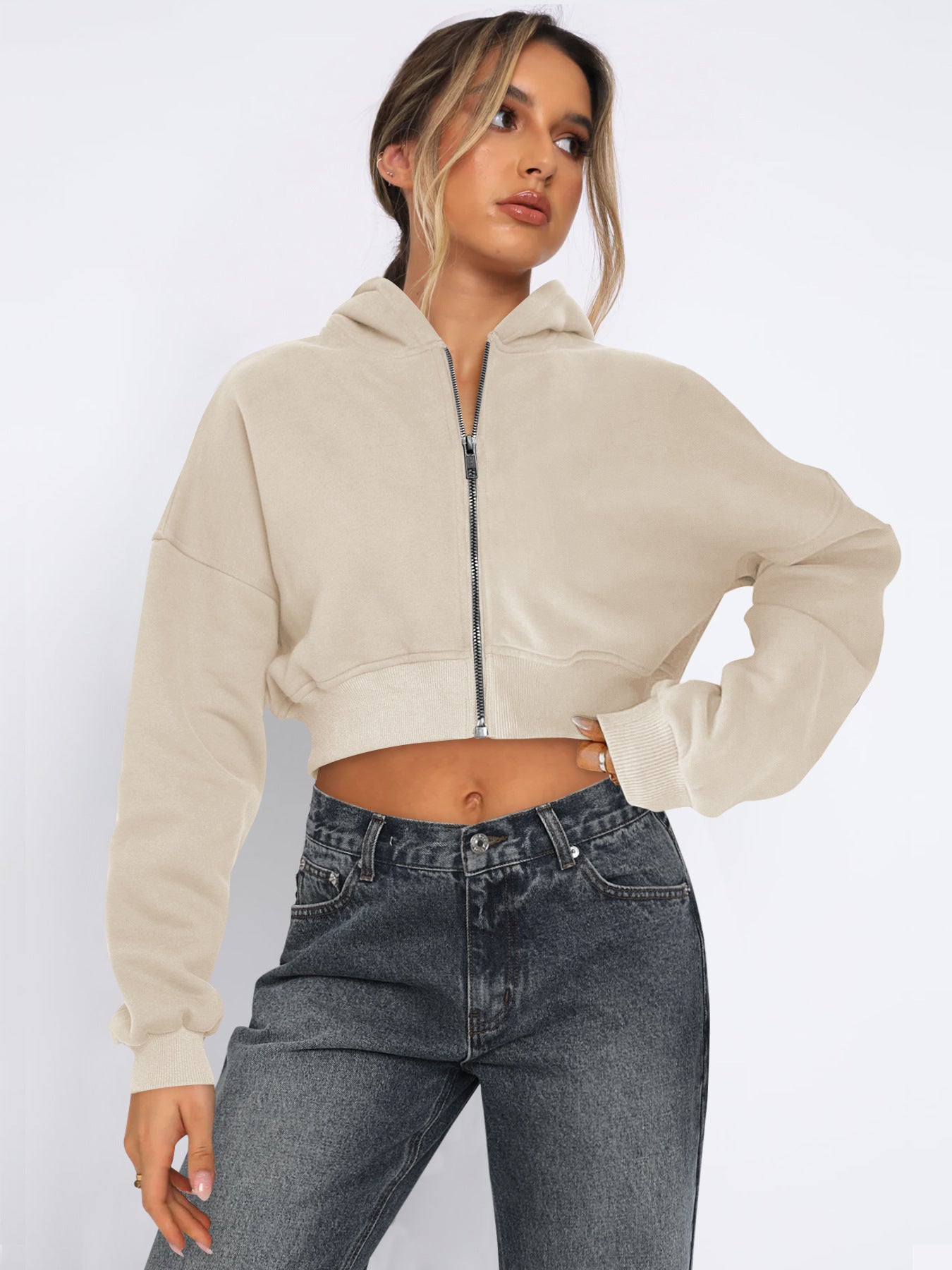 Long Sleeve Fleece Zipper Cardigan Hoodie Casual Jacket