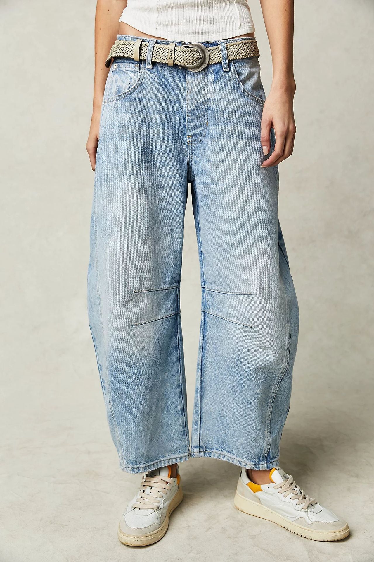Women Casual Baggy Mid Waist Denim Jeans