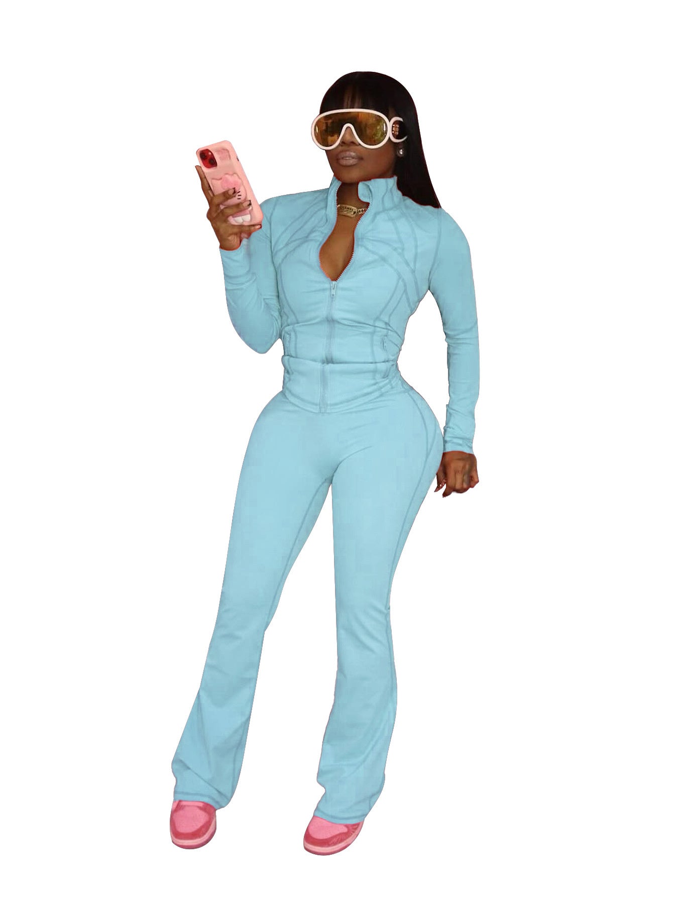 Women's Tight Long Sleeve Slightly Flared Two-piece Suit