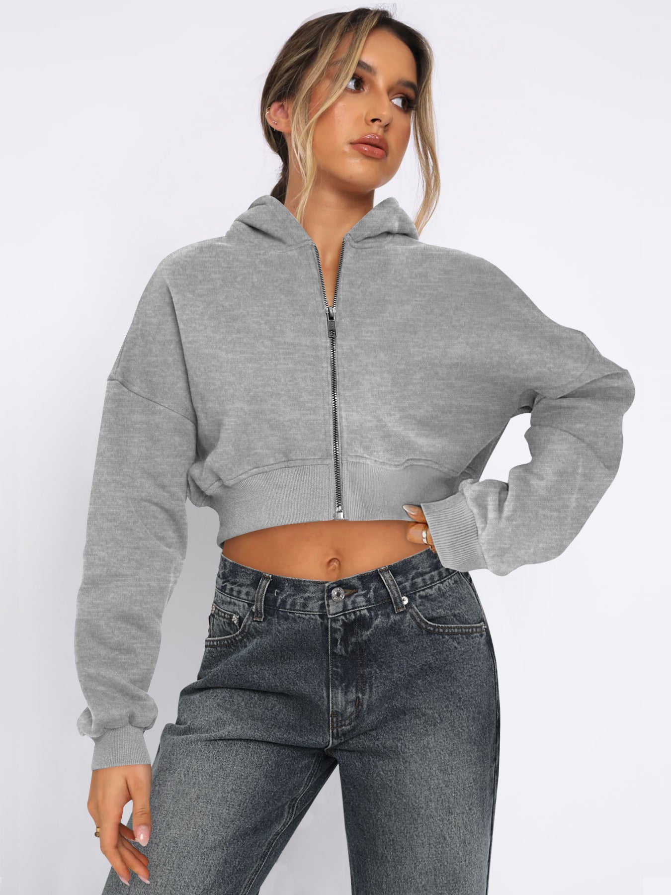 Long Sleeve Fleece Zipper Cardigan Hoodie Casual Jacket