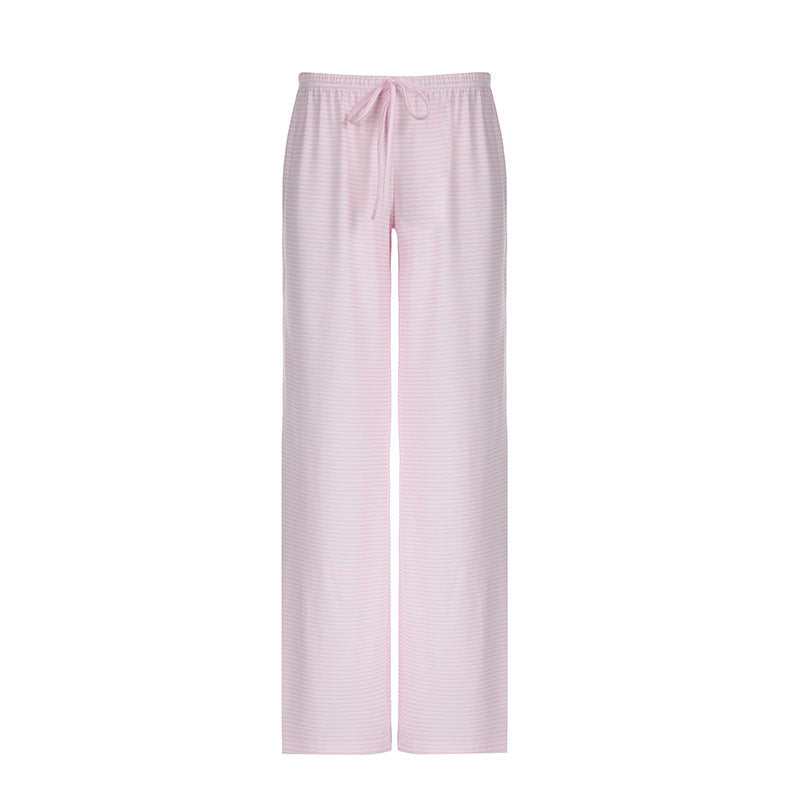 Women's Striped Print Y2K Fashion Casual Lace Up Home Straight Wide-leg Pants
