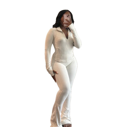 Women's Tight Long Sleeve Slightly Flared Two-piece Suit