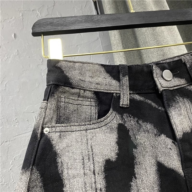 High Waist Slim Pattern Denim Skirt