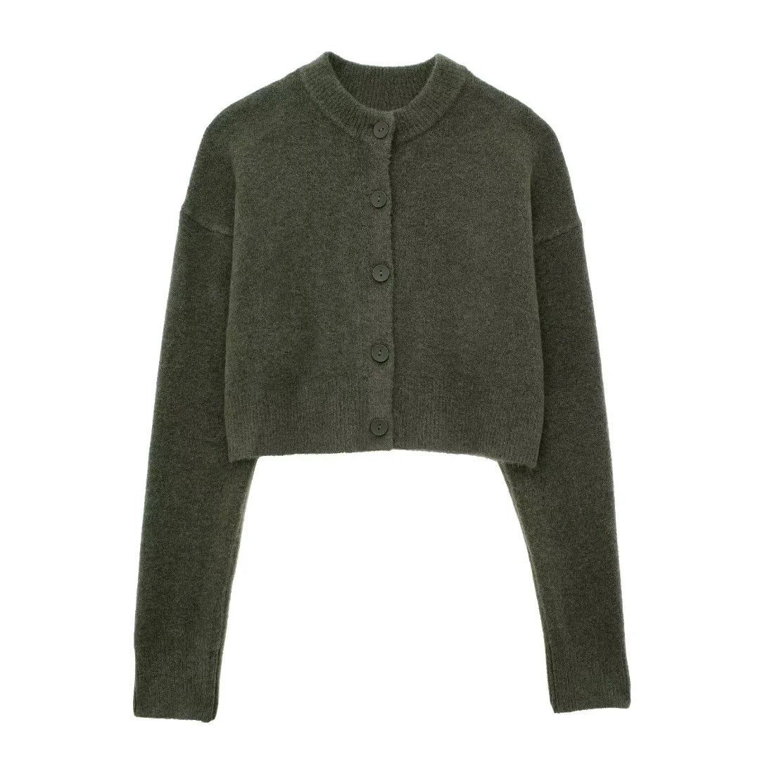 Women's Fashion Temperament Decorated Row Button Knitted Cardigan Coat Sweater