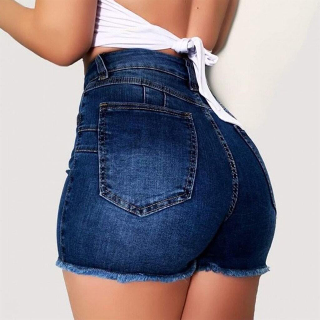 Stretch Slim Fit Ripped Denim Shorts For Women