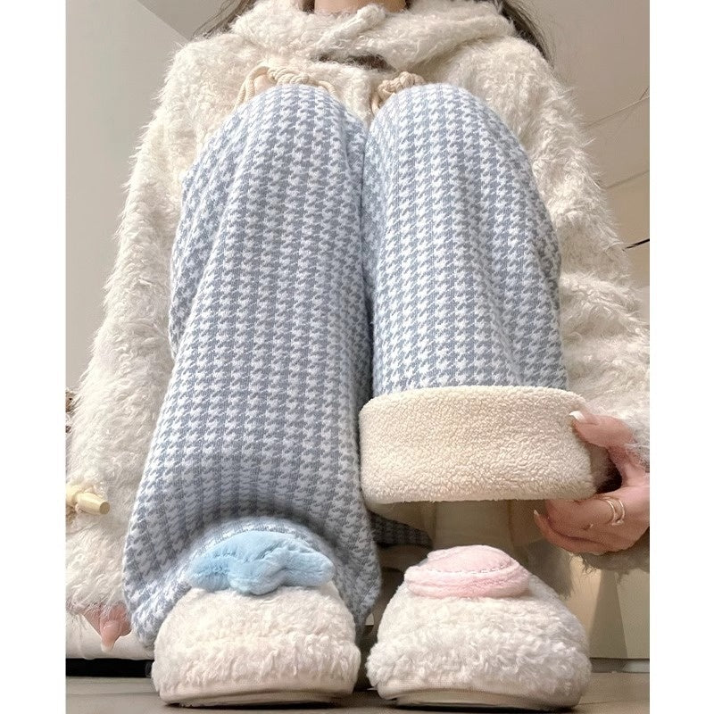 Slimming Lambswool Houndstooth Casual Wide-leg Pants