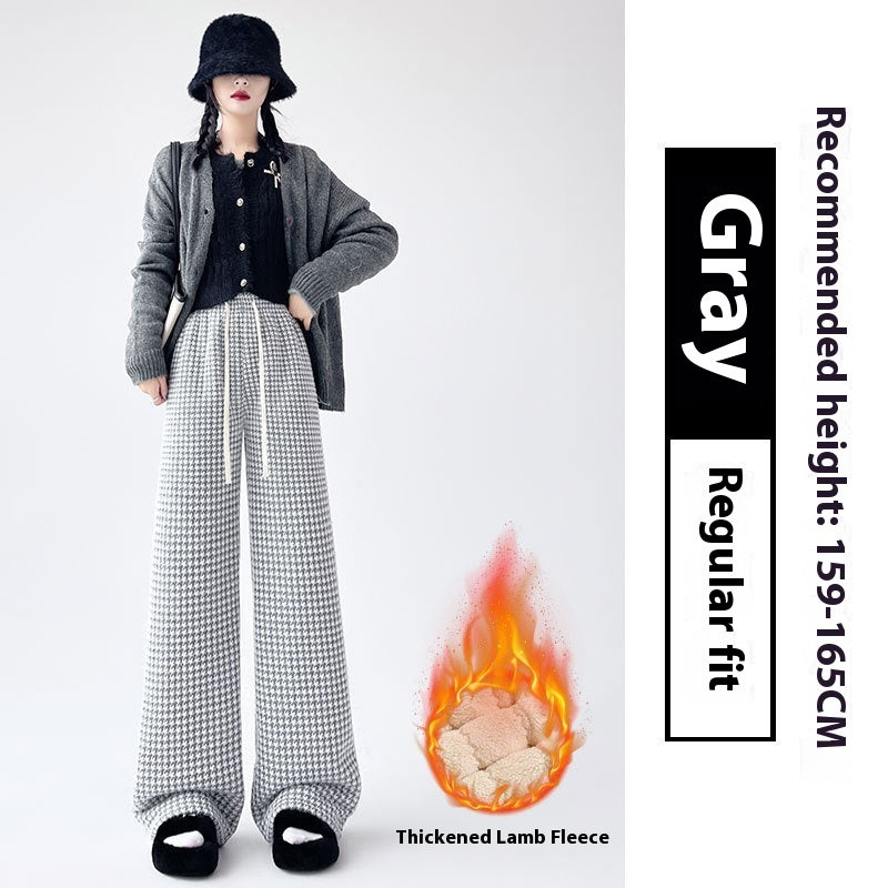 Slimming Lambswool Houndstooth Casual Wide-leg Pants