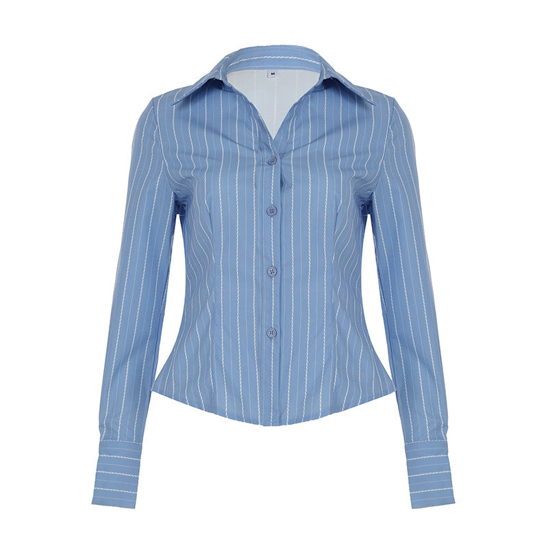 Striped Lapel Women's Slim Top