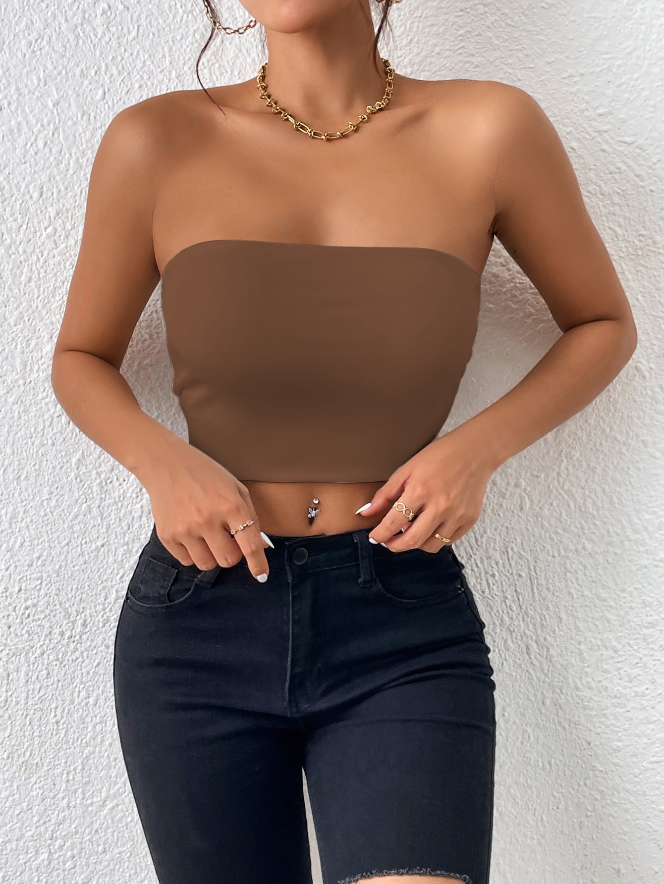 Sexy Navel Tube Top Strap Vest Outer Wear Tank-top