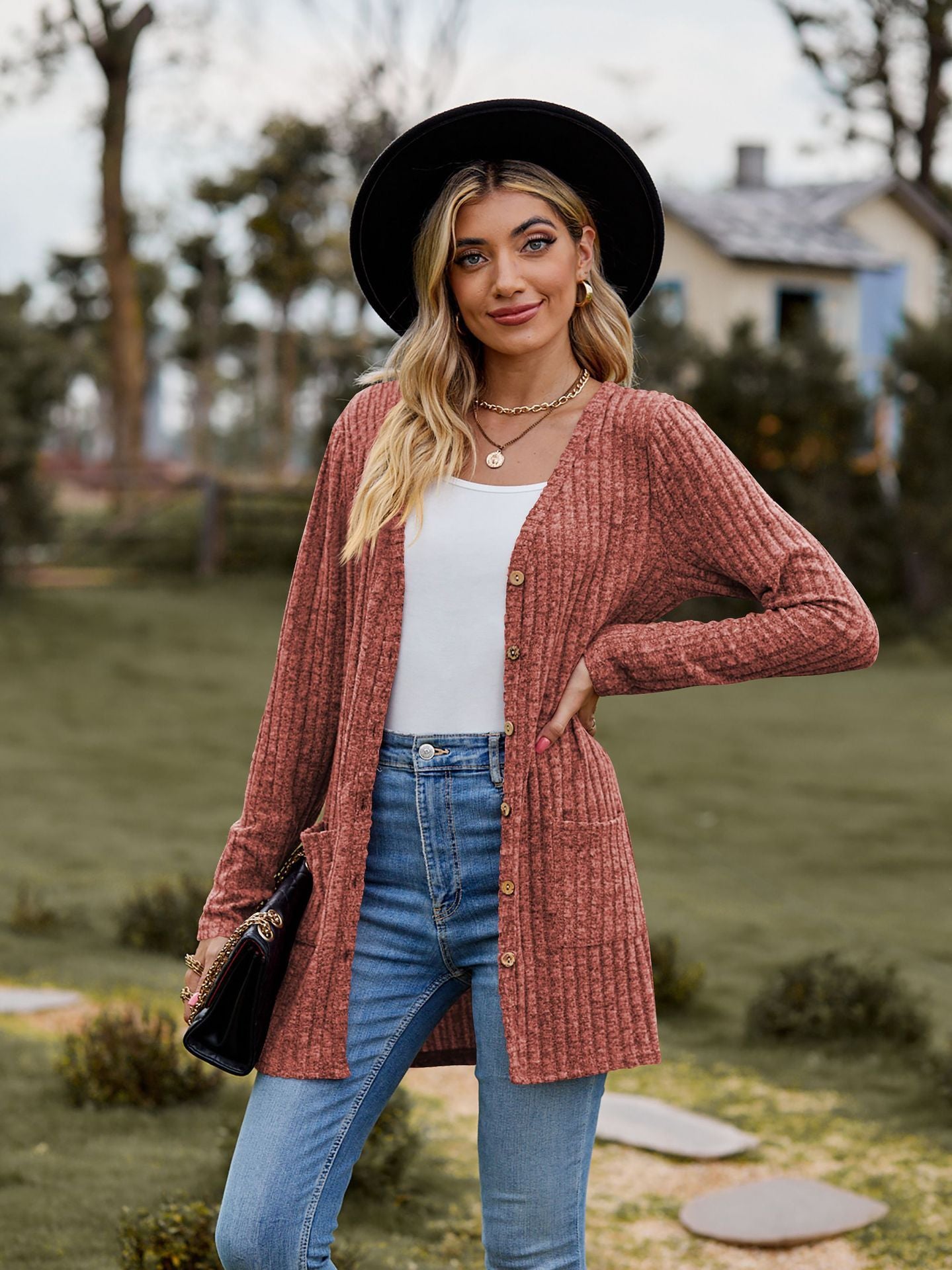 Women's Brushed Sunken Stripe Solid Color Long Sleeve Women's Overcoat
