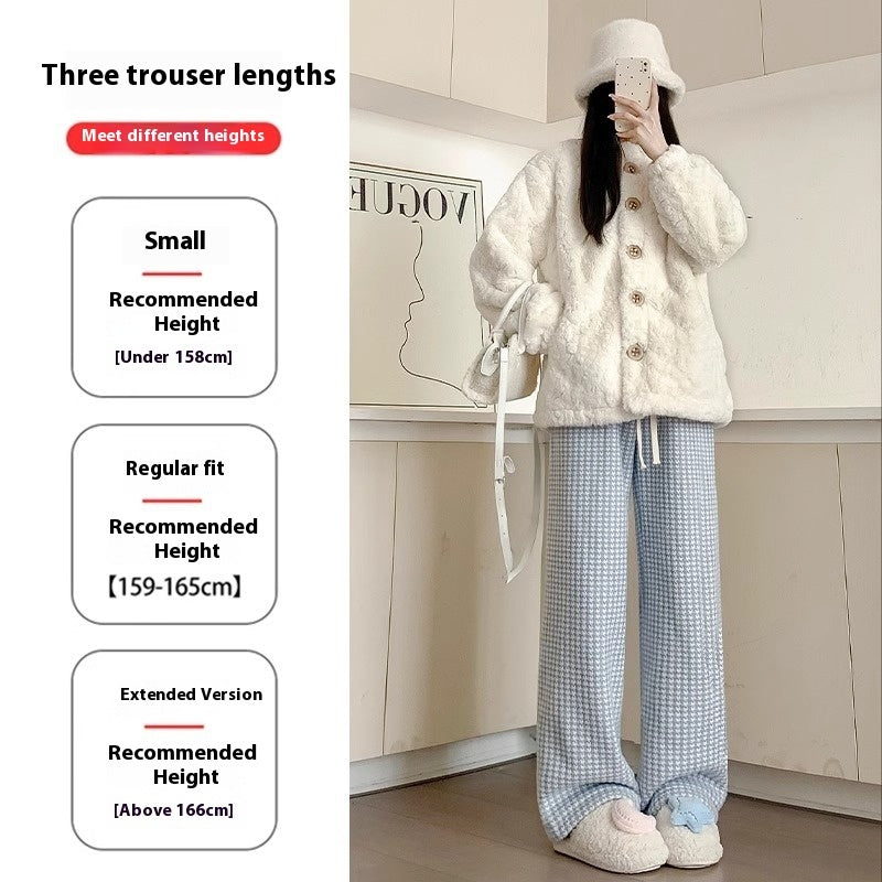 Slimming Lambswool Houndstooth Casual Wide-leg Pants