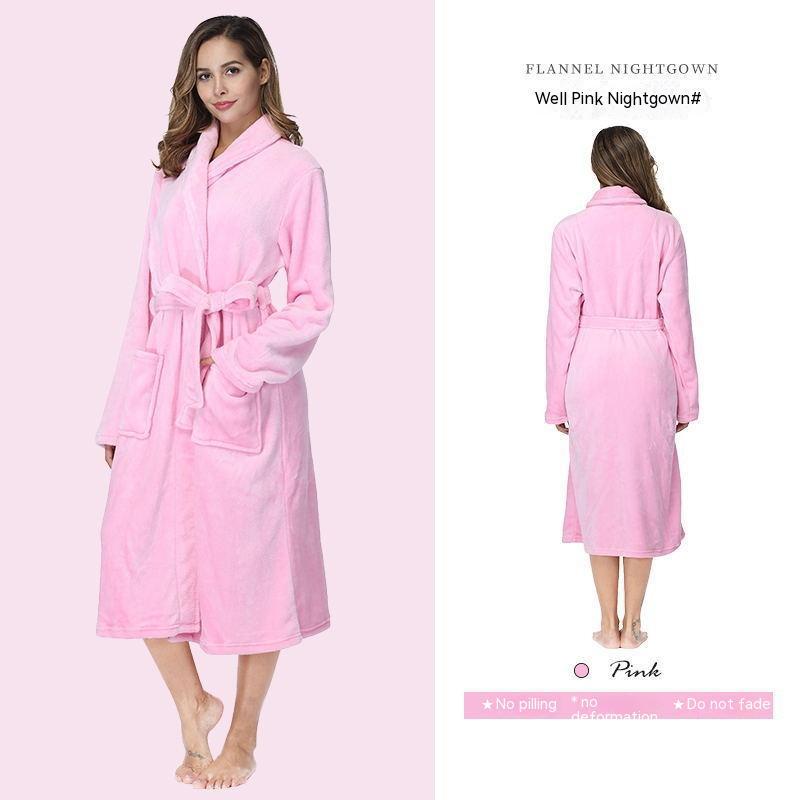 Flannel Couple Lapel Solid Print Nightgown