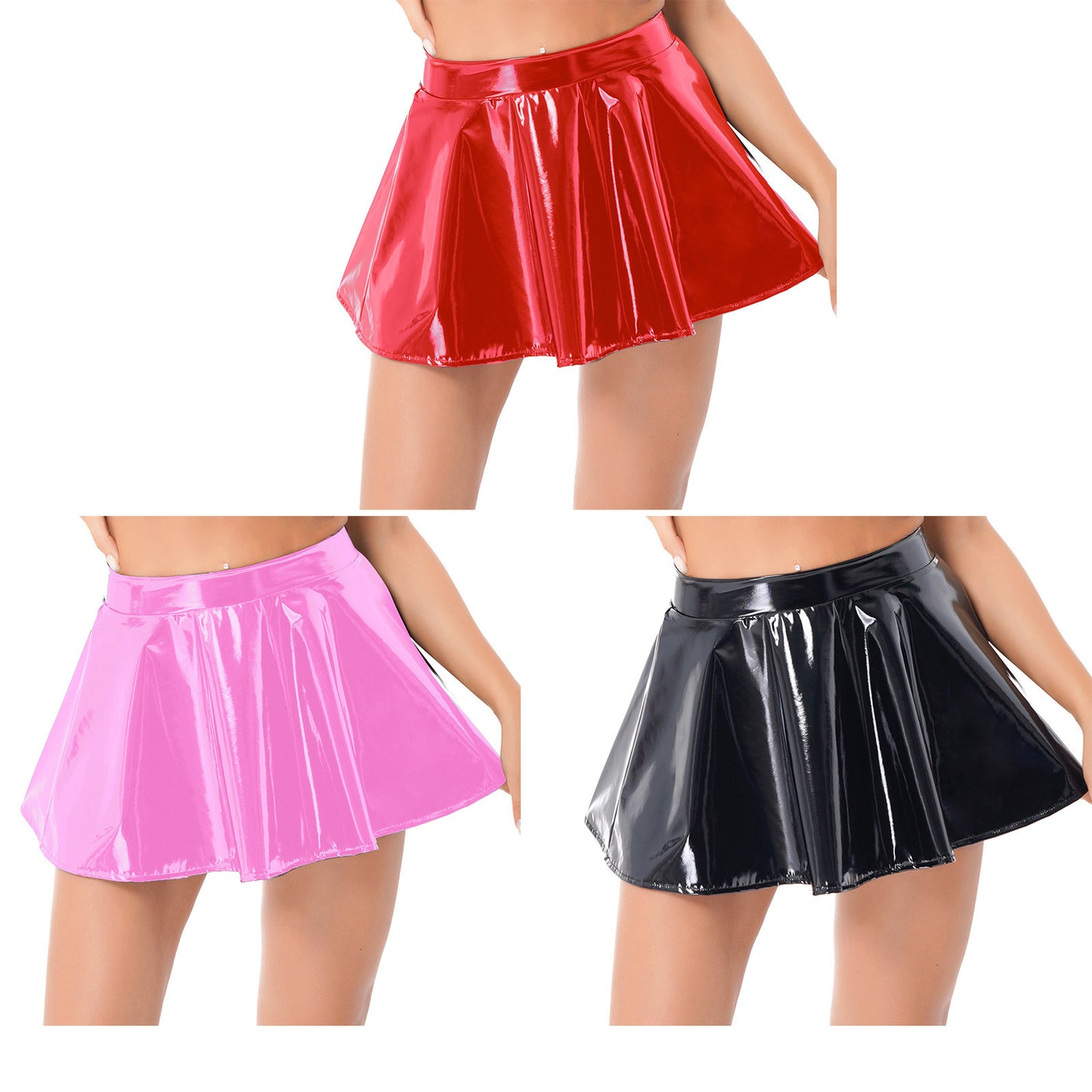 Women's Leather Stretch Pleated Skirt