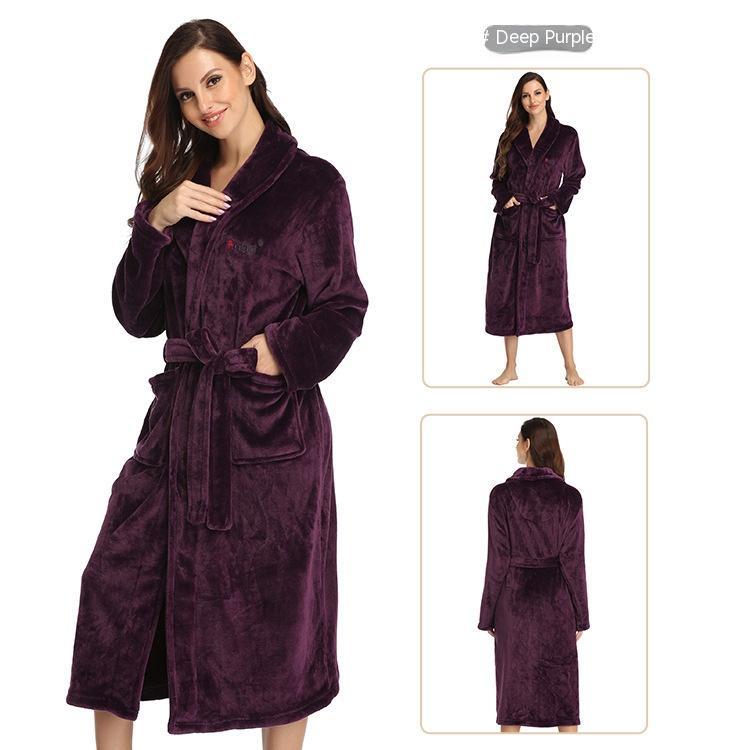 Flannel Couple Lapel Solid Print Nightgown