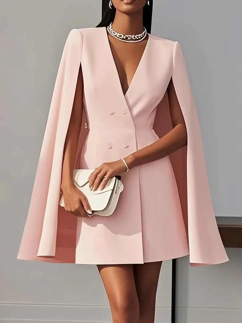 Commuter Double Breasted Shawl Cape Suit Dress