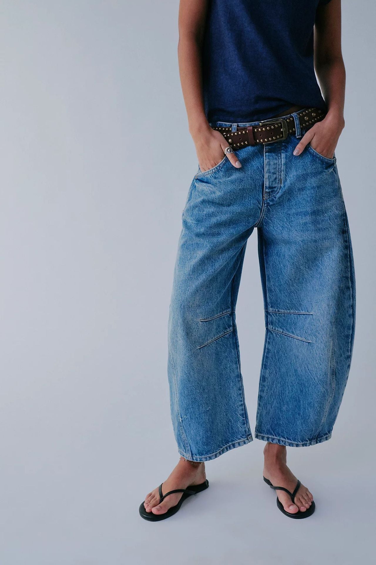 Women Casual Baggy Mid Waist Denim Jeans