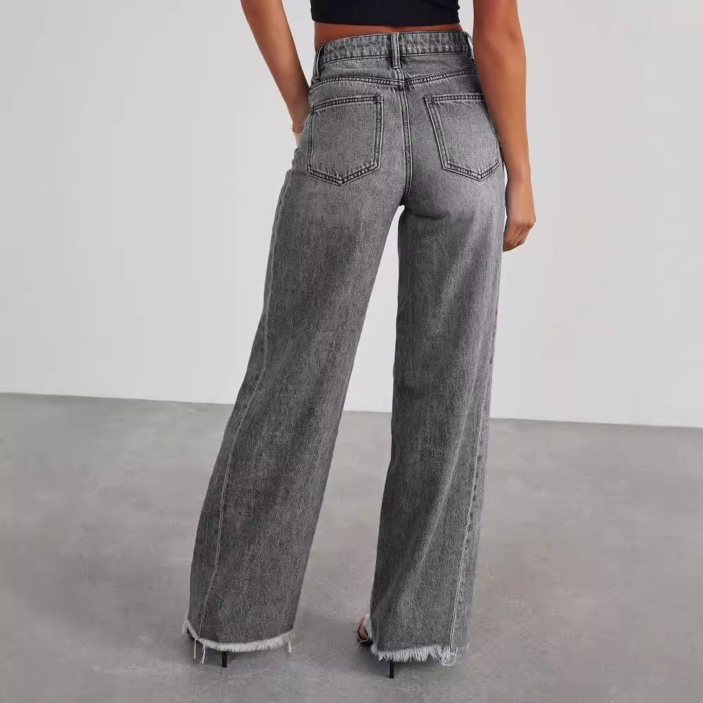 Womens Slim Fit Wide-leg Jeans