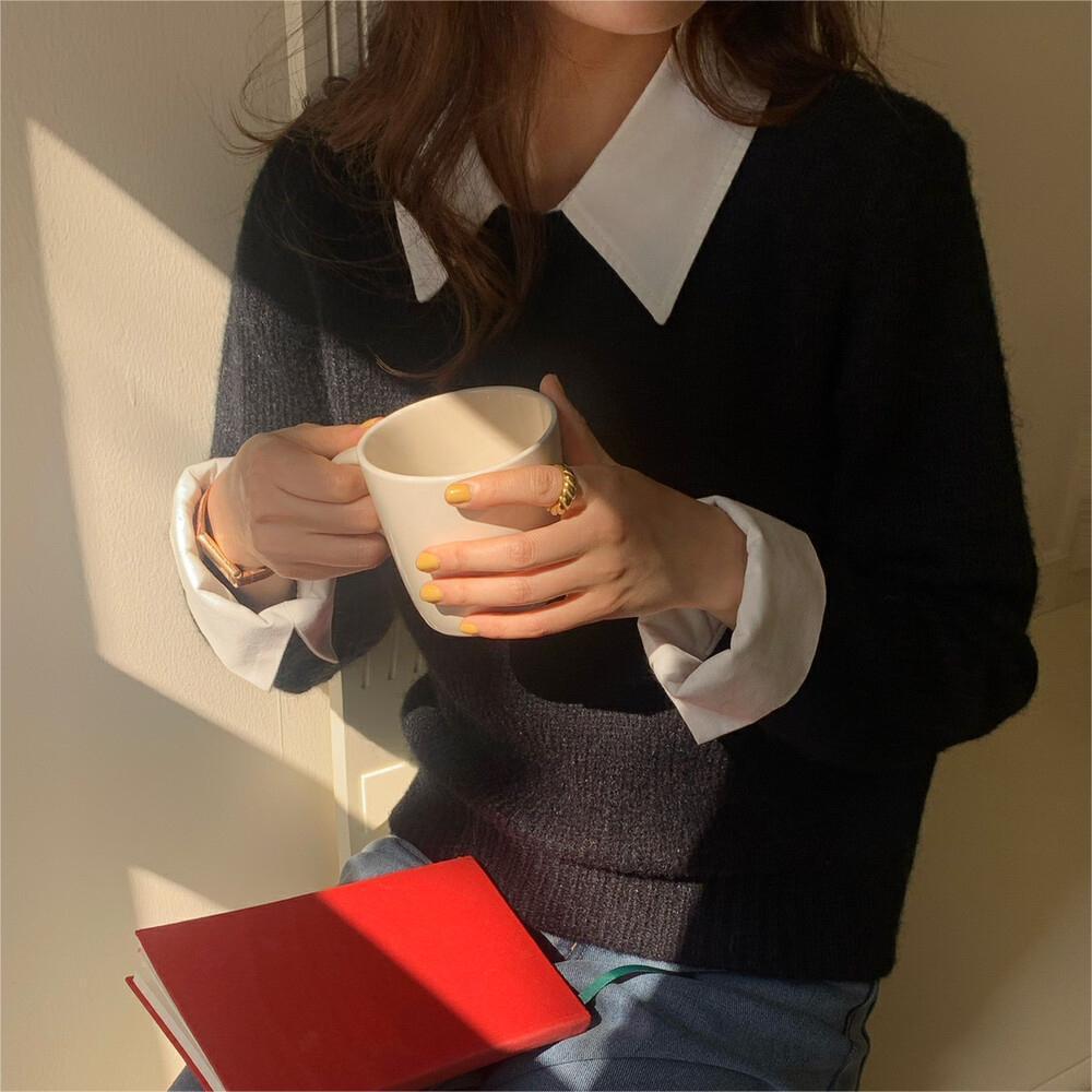 Idle Style Contrast Color Lapels Knitwear Top For Women